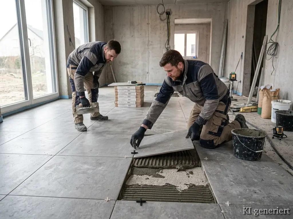 Handwerker von Pfumfel Estriche bei der Arbeit – KI-generiertes Bild